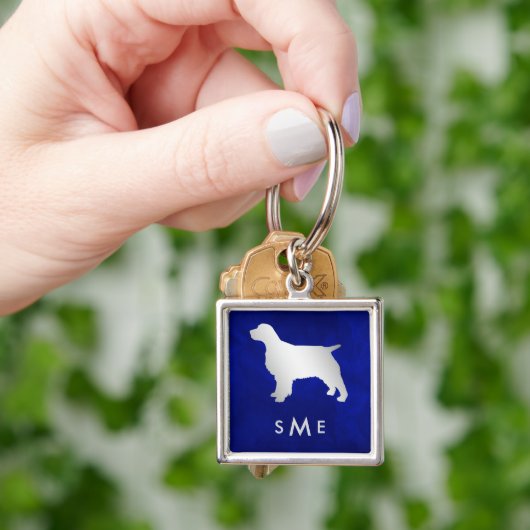 Porte-clés Monogramme Bleu Silver Chien Espagnol (main)