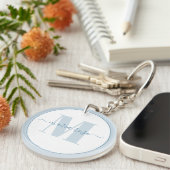 Porte-clés Monogramme bleu simple personnalisé (Devant Droit)