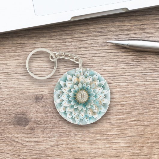 Porte-clés Monogramme Blue Turquoise or Floral Mandala