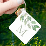 Porte-clés Monogramme Botanique<br><div class="desc">Cette porte - clé botanique est décorée de feuilles d'aquarelle dans les tons verts. Facile à personnaliser. Aquarelle originale © Michele Davies.</div>