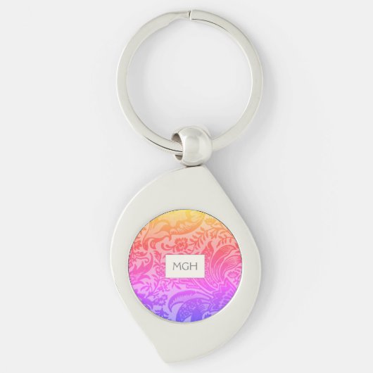 Porte-clés Monogramme botanique floral arc-en-ciel (Devant)