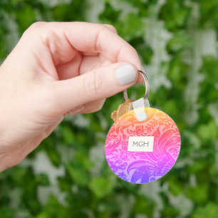 Porte-clés Monogramme botanique floral arc-en-ciel vintage