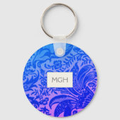 Porte-clés Monogramme Botanique Floral Bleu Vintage (Recto)
