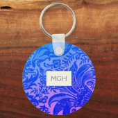 Porte-clés Monogramme Botanique Floral Bleu Vintage (Recto)