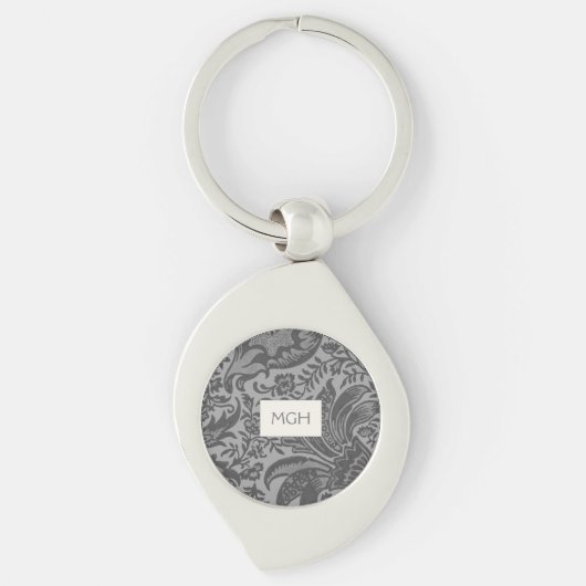 Porte-clés Monogramme botanique floral gris vintage (Devant)