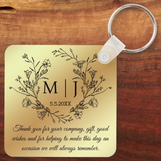 Porte-clés monogramme botanique merci or mariage (Verso)