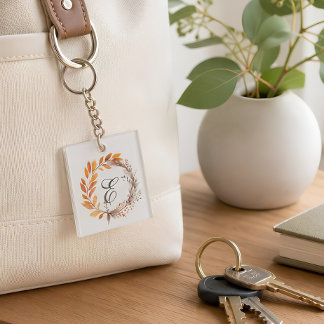 Porte-clés Monogramme botanique personnalisé d'automne