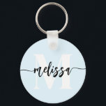 Porte-clés Monogramme brosse manuscrite bleu<br><div class="desc">monogramme de serif gras combiné avec calligraphie manuscrite brosse.</div>