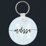 Porte-clés Monogramme brosse manuscrite bleu<br><div class="desc">monogramme de serif gras combiné avec calligraphie manuscrite brosse.</div>