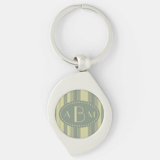 Porte-clés Monogramme Celery et Rayure Vert Sauge (Devant)