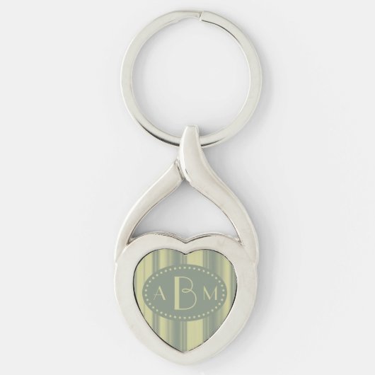 Porte-clés Monogramme Celery et Rayure Vert Sauge (Devant)