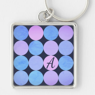 Porte-clés Monogramme Cercles Bleu Violet & Rose