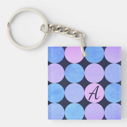 Porte-clés Monogramme Cercles Bleu Violet & Rose (Devant)