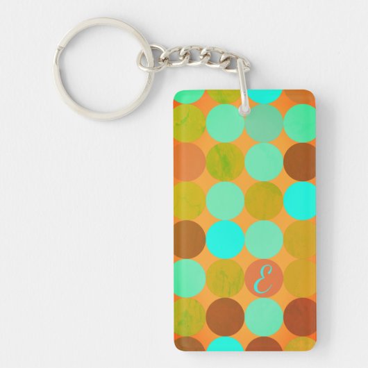 Porte-clés Monogramme Cercles Turquoise Bleu Vert & Orange (Devant)
