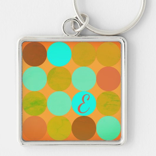 Porte-clés Monogramme Cercles Turquoise Bleu Vert & Orange (Devant)