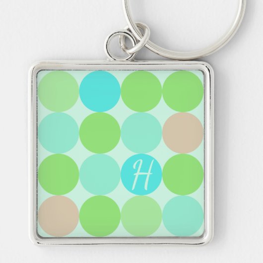 Porte-clés Monogramme Cercles Turquoise Bleu Vert & Orange (Devant)