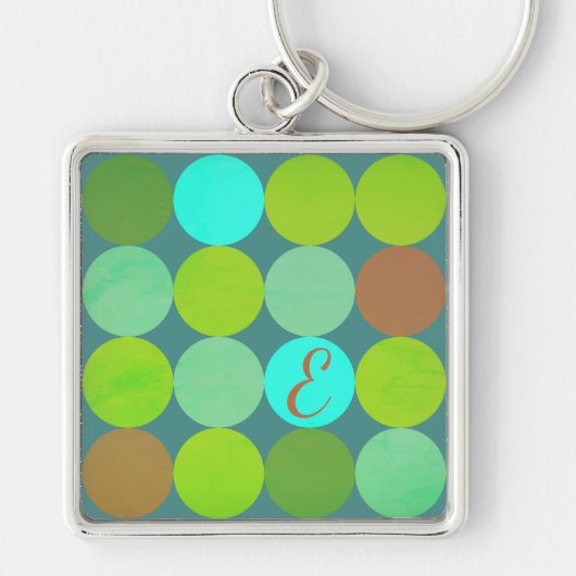Porte-clés Monogramme Cercles Vert Citron Turquoise & Rouille (Devant)