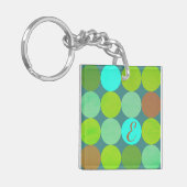 Porte-clés Monogramme Cercles Vert Citron Turquoise & Rouille (Devant gauche)