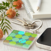 Porte-clés Monogramme Cercles Vert Citron Turquoise & Rouille (Devant Droit)