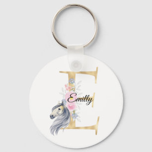 Porte-clés Monogramme cheval mignon floral féminin cavalier n