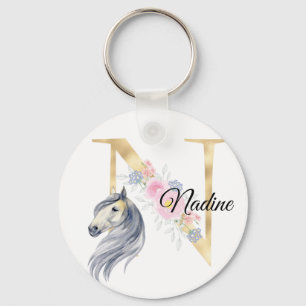 Porte-clés Monogramme cheval mignon floral féminin cavalier n