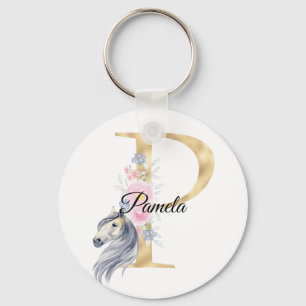Porte-clés Monogramme cheval mignon floral féminin cavalier n