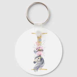 Porte-clés Monogramme cheval mignon floral féminin cavalier n