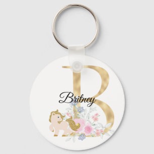 Porte-clés Monogramme cheval mignon floral féminin cavalier n