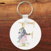 Porte-clés Monogramme cheval mignon floral girly équestre nom (Recto)