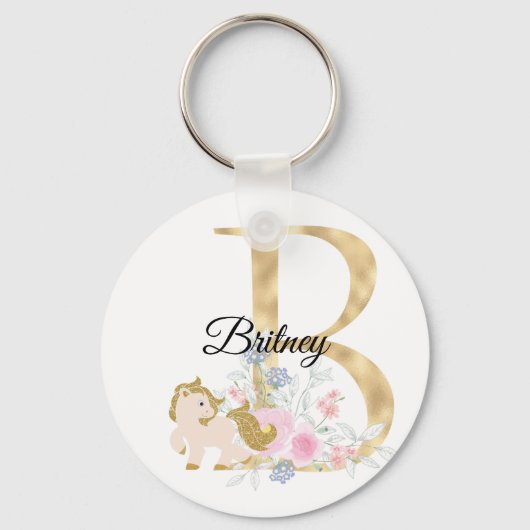 Porte-clés Monogramme cheval mignon floral girly équestre nom (Recto)