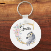 Porte-clés Monogramme cheval mignon floral girly nom équestre (Recto)