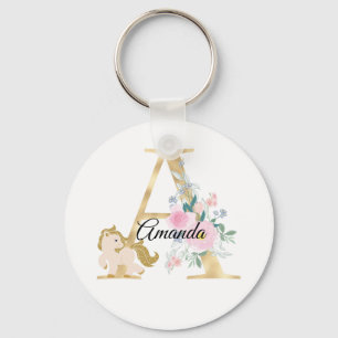 Porte-clés Monogramme cheval mignon floral girly nom équestre