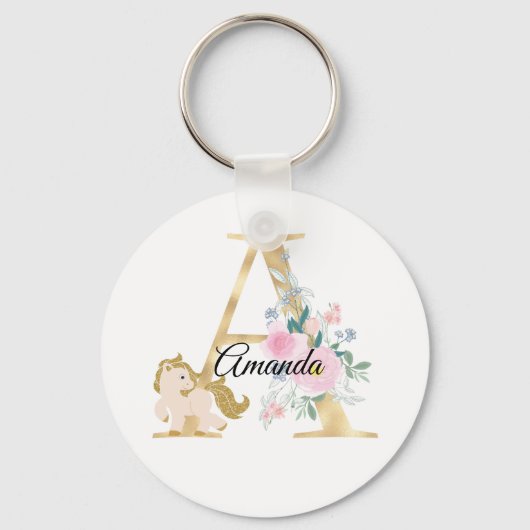 Porte-clés Monogramme cheval mignon floral girly nom équestre (Recto)