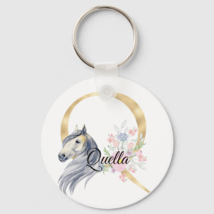Porte-clés Monogramme cheval mignon floral girly nom équestre