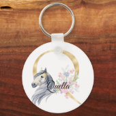Porte-clés Monogramme cheval mignon floral girly nom équestre (Recto)