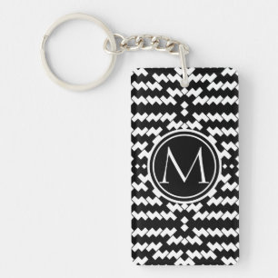 Porte-clés Monogramme Chevron noir et blanc
