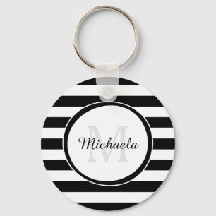 Porte-clés Monogramme chic avec de grandes rayures noires et