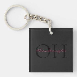 Porte-clés Monogramme classique moderne noir et rose