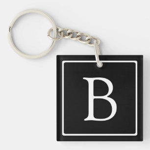 Porte-clés Monogramme Classique Simple Noir avec Texte Blan