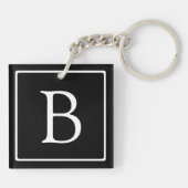 Porte-clés Monogramme Classique Simple | Noir avec Texte Blan (Dos)