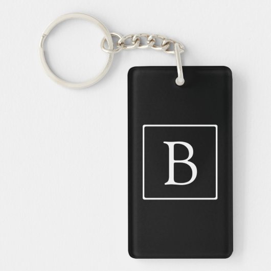 Porte-clés Monogramme classique simple | Texte noir et blanc (Devant)