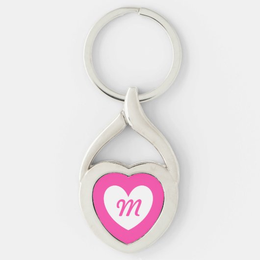 Porte-clés Monogramme coeur blanc sur fuchsia rose (Devant)