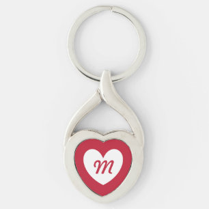Porte-clés Monogramme coeur blanc sur rouge