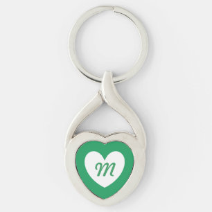 Porte-clés Monogramme Cœur blanc sur vert Kelly