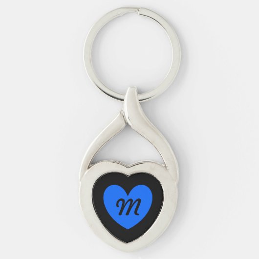 Porte-clés Monogramme Coeur bleu sur noir (Devant)