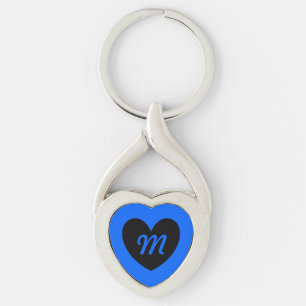 Porte-clés Monogramme Coeur noir sur bleu