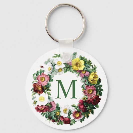 Porte-clés Monogramme Couronne Florale Vintage (Recto)