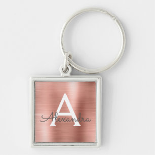 Porte-clés Monogramme d'acier inoxydable de Faux d'or de rose