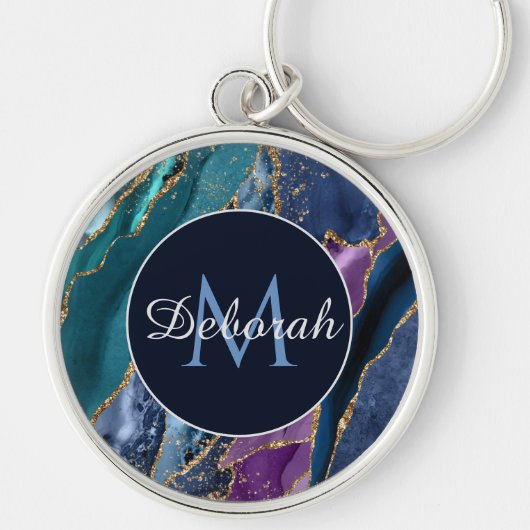 Porte-clés Monogramme d'âge doré bleu Abstrait violet (Devant)