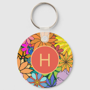 Porte-clés Monogramme d'alimentation en fleurs vives colorées